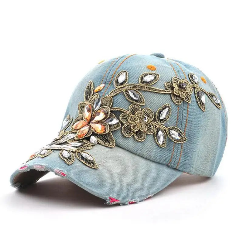 Diamond Blossom Denim Cap