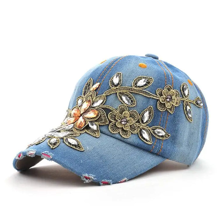 Diamond Blossom Denim Cap